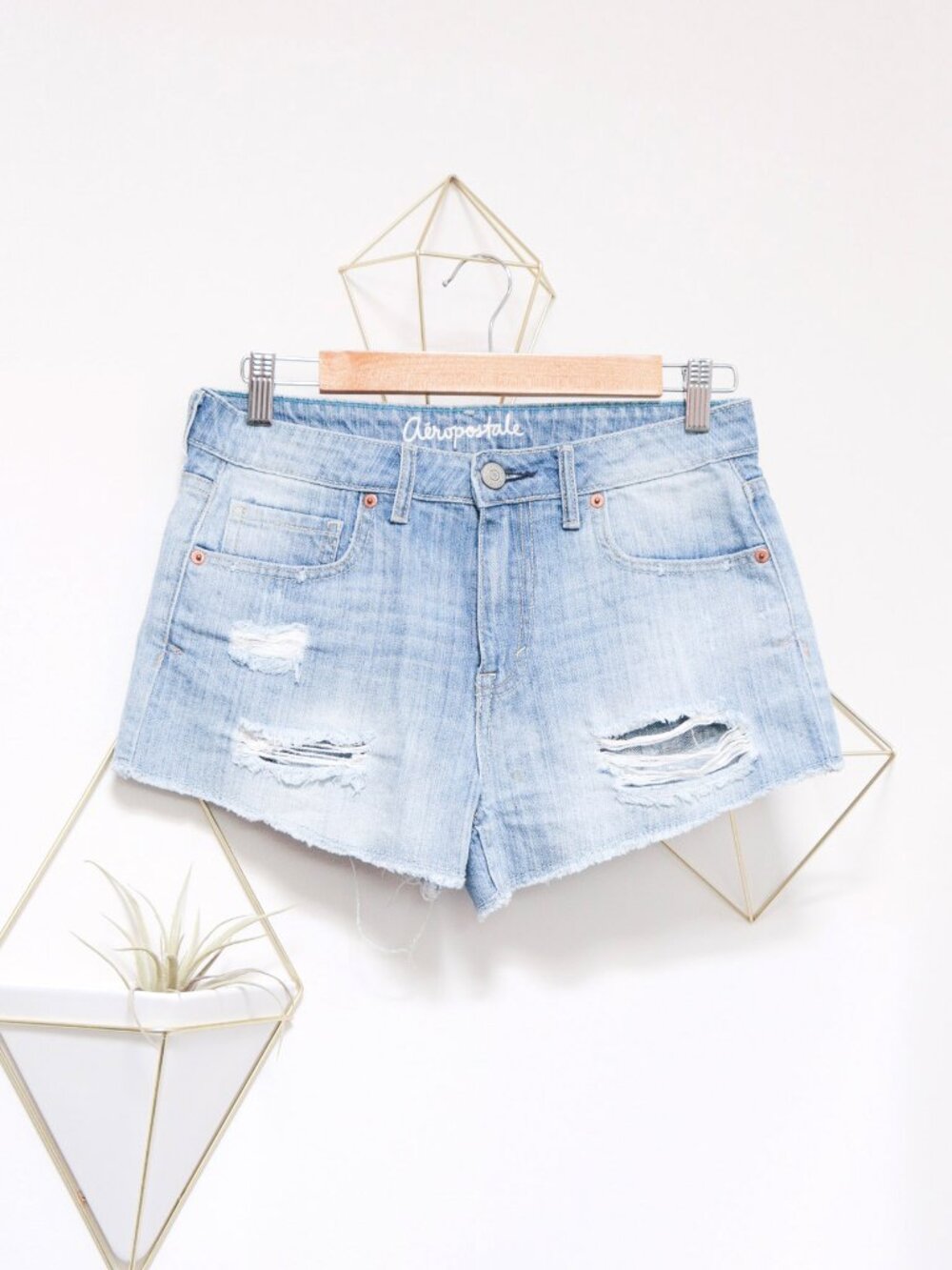 AEROPOSTALE Light Blue Distressed Cutoff Shorty, Casual Mom Shorts High Rise